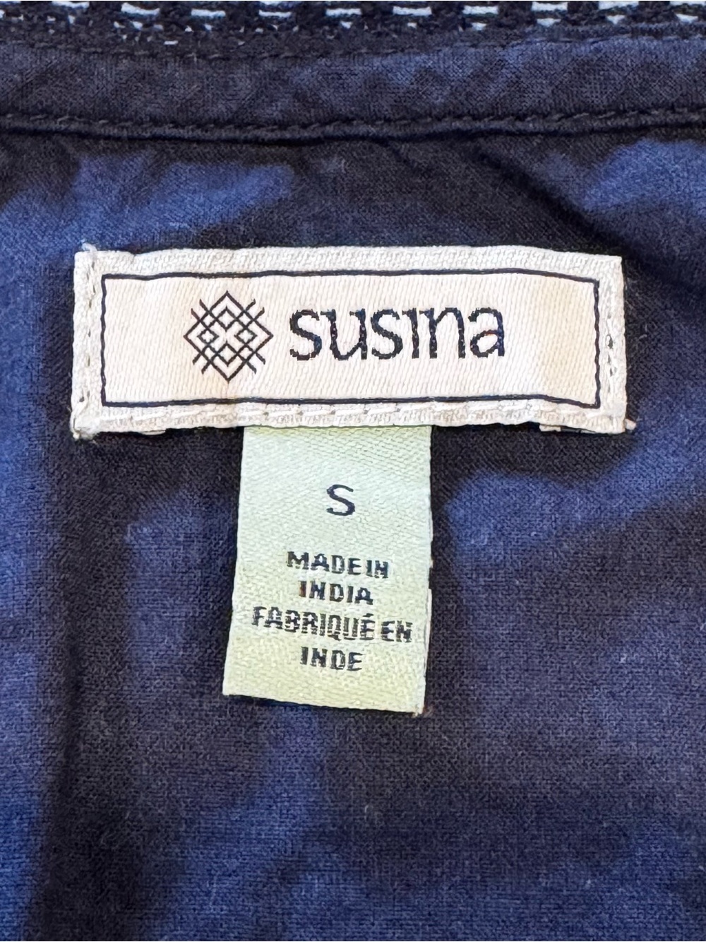 Susina Navy Eyelet Babydoll Peasant Top Size Small 100% Cotton Boho Cottagecore - Picture 2 of 8